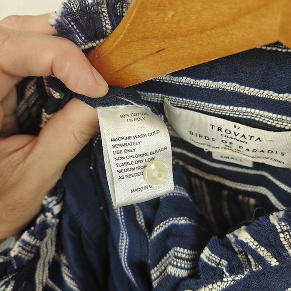 TROVATA Birds Of Paradise Striped 3/4 Sleeves Navy White Cropped Jumpsuit Small - Picture 15 of 15